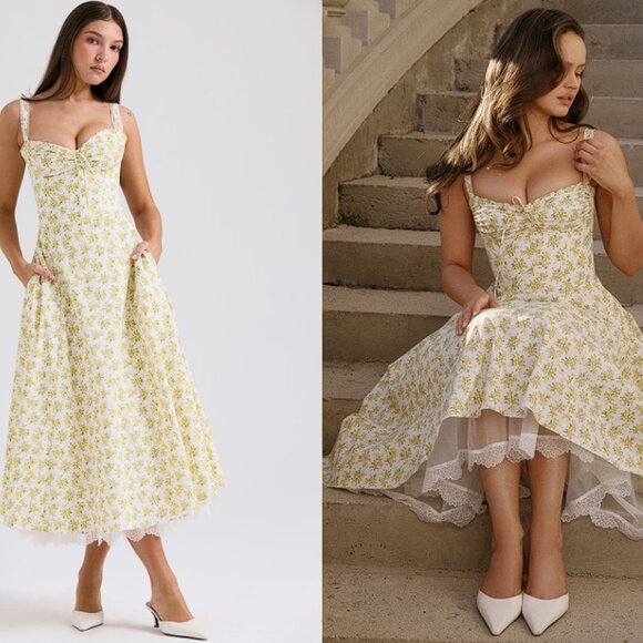 House of CB ‘Rosalee’ White Vintage Floral Print Cotton Bustier Sundress - Picture 1 of 10